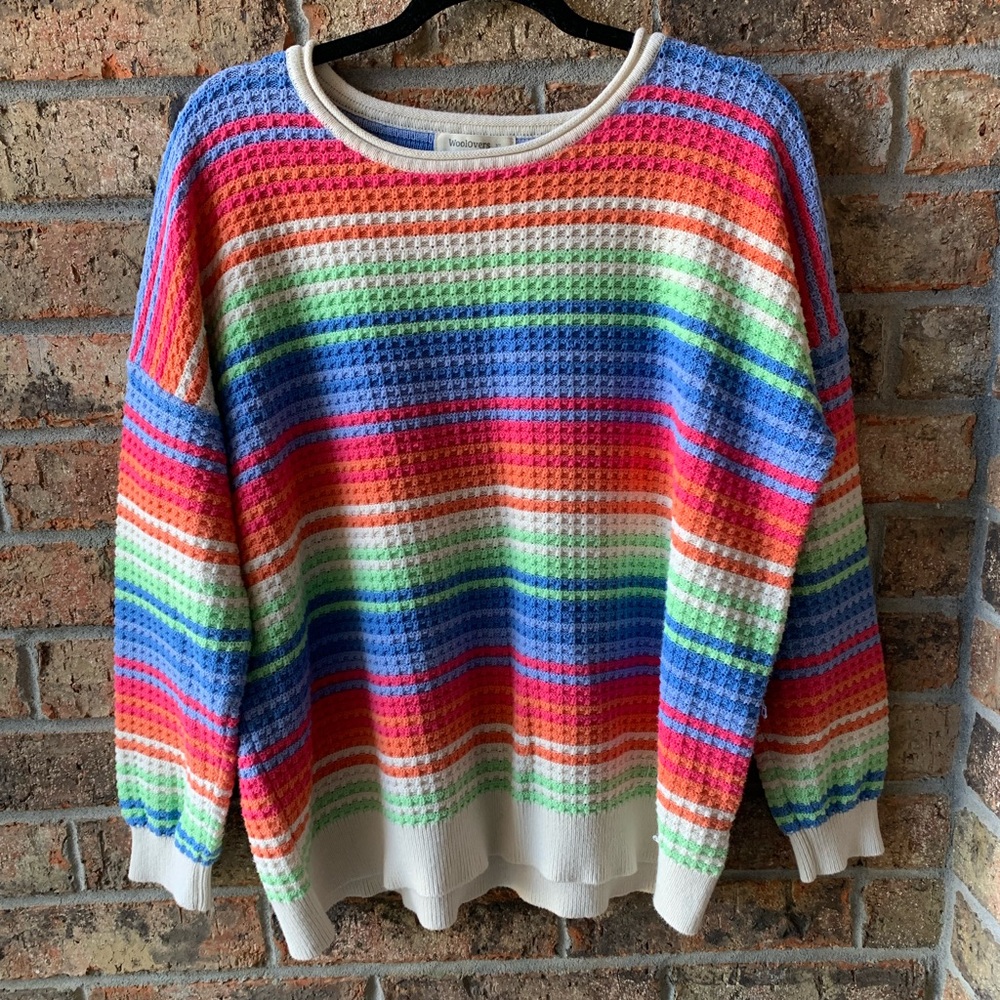 Multicolor Striped Waffle-Knit Women’s Sweater - Cream Trim